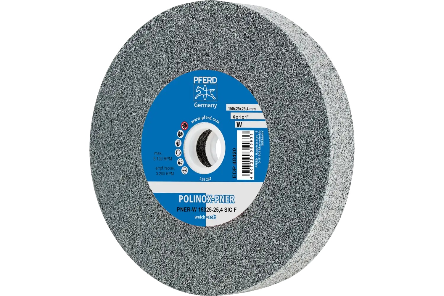 Picture of Pferd Polinox® Unitized Wheel, 6" X 1 X 1, Fine, Soft, 2Sf, Silicon Carbide
